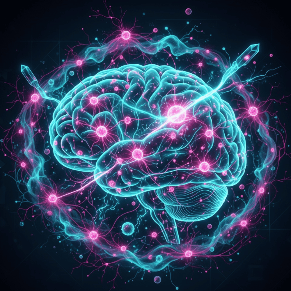 Brain neurons and neural networks showing how ketamine therapy promotes neuroplasticity and healing